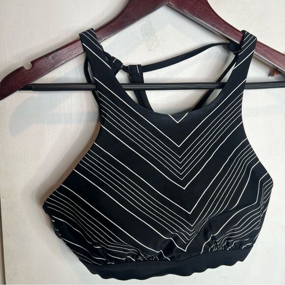 NWT Athleta Black & White Chevron High-Neck Underwire Bikini Top & Bottoms - Picture 4 of 9